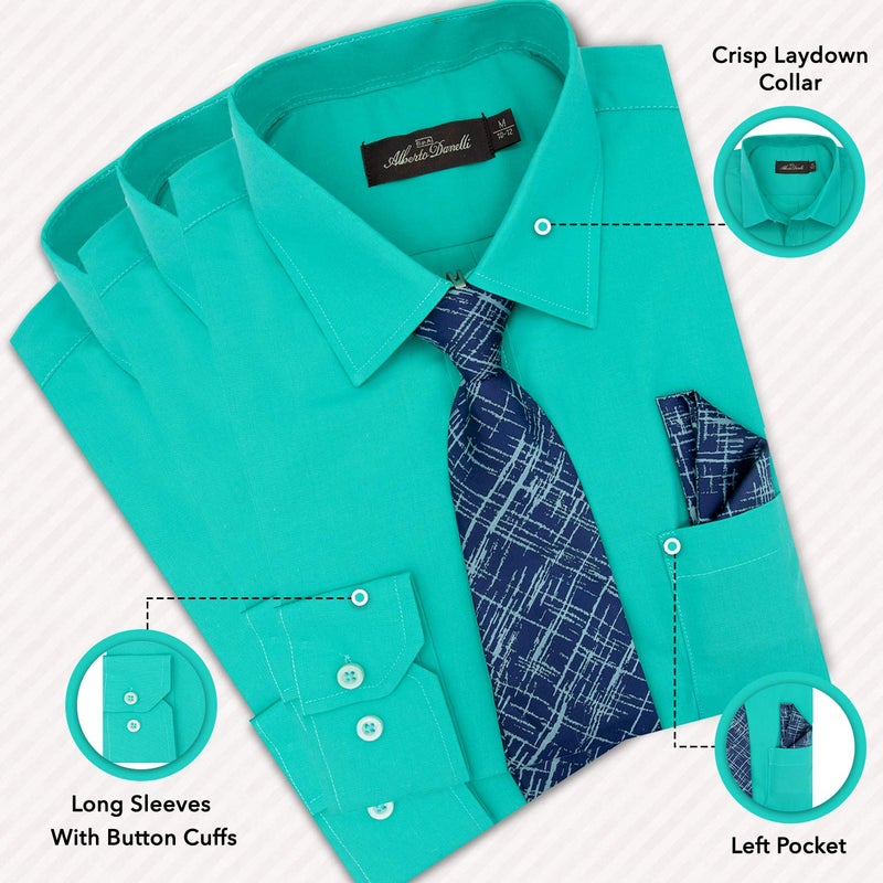 Alberto Danelli's Boys Long Sleeve Dress Shirt with Matching Tie and Handkerchief, 14/16, Lagoon - Image 3
